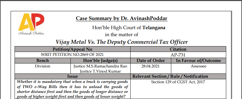 Telangana HC in the case of Vijay Metal Vs. The Deputy Commercial Tax Officer