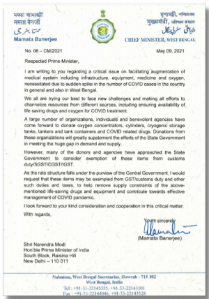 Finance Minister’s view on West Bengal’s Letter seeking exemption on Covid-19 related items.