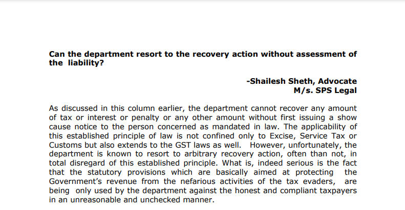 Can the department resort to the recovery action without assessment of the liability?