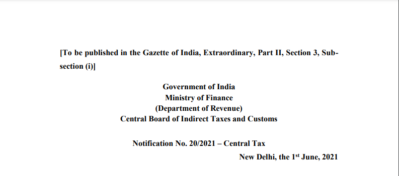 Notification No. 20/2021 – Central Tax