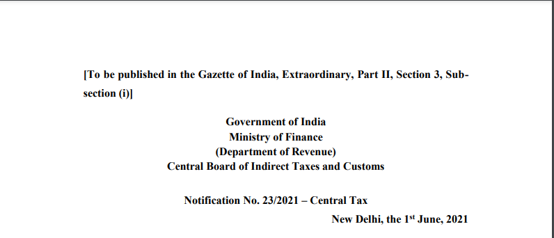 Notification No. 23/2021 – Central Tax