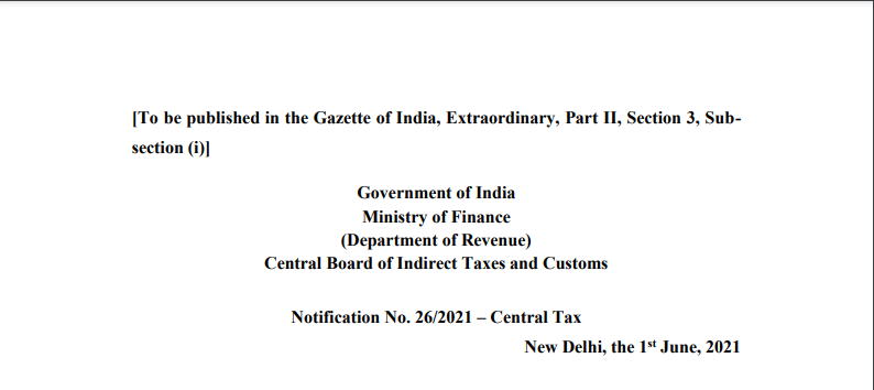 Notification No. 26/2021 – Central Tax