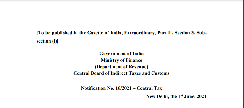 Notification No. 18/2021 – Central Tax