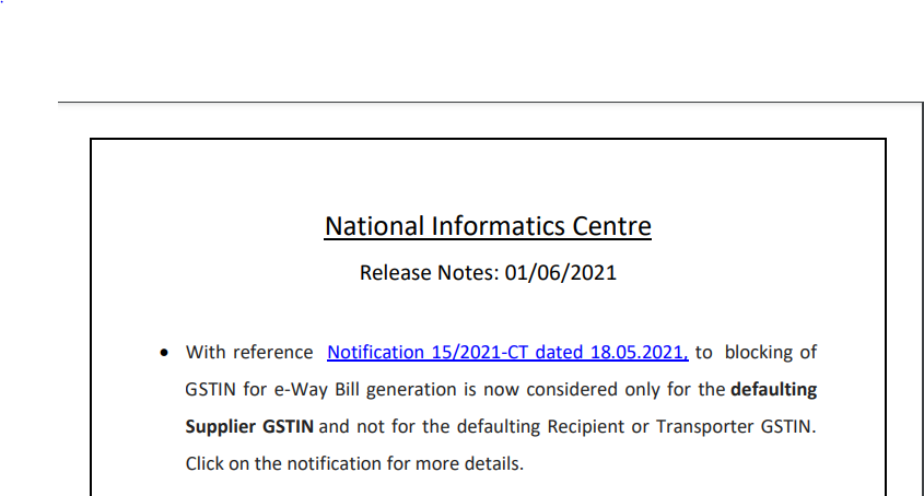 National Informatics Centre Release Notes: 01/06/2021.