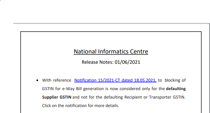 National Informatics Centre Release Notes: 01/06/2021. 