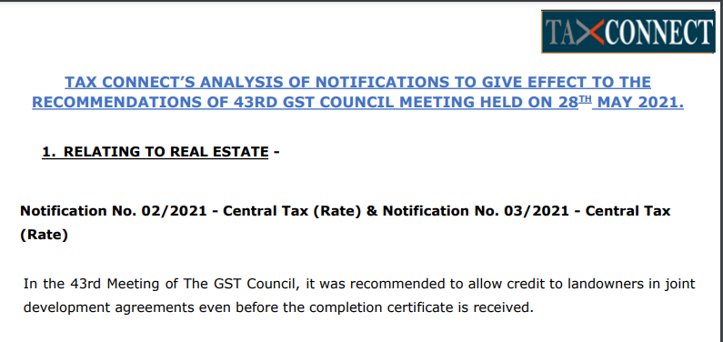 Tax Connect’s Analysis of Notifications To Give Effect To The Recommendations of 43rd GST Council Meeting Held On 28th May 2021.