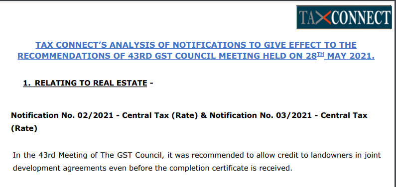 Tax Connect’s Analysis of Notifications To Give Effect To The Recommendations of 43rd GST Council Meeting Held On 28th May 2021. 