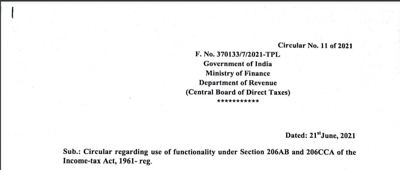 CBDT issues Circular regarding use of functionality under Section 206AB and 206CCA of the Income-tax Act, 1961