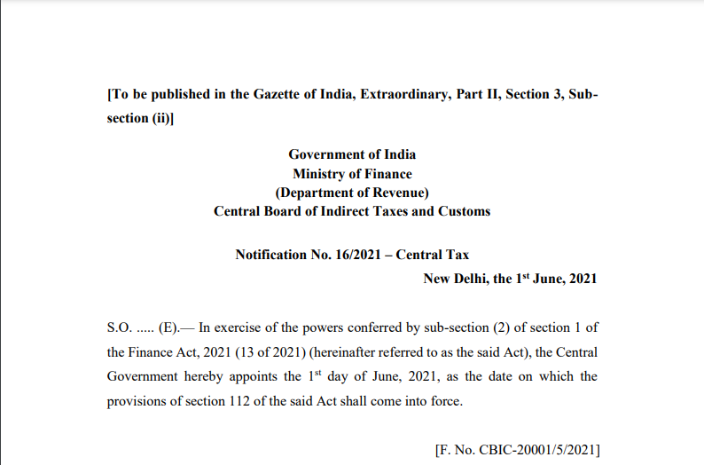 Notification No. 16/2021 – Central Tax