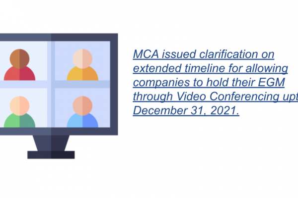 MCA issued clarification on extended timeline for allowing companies to hold their EGM through Video Conferencing upto December 31, 2021.