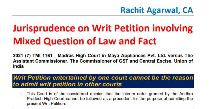 Jurisprudence on Writ Petition involving Mixed Question of Law and Fact