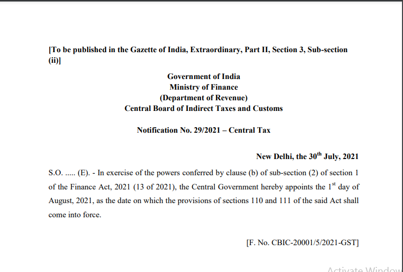 Notification No. 29/2021 – Central Tax