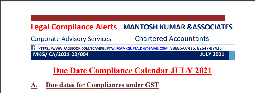 Due Date Compliance Calendar JULY 2021