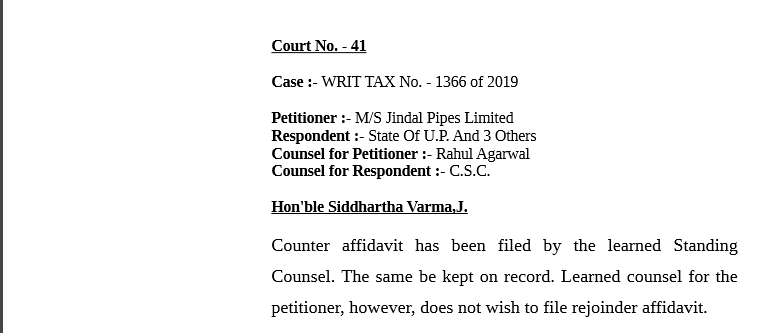 Allahabad HC Order in the case of M/s Jindal Pipes Limited Versus The State Of U.P.