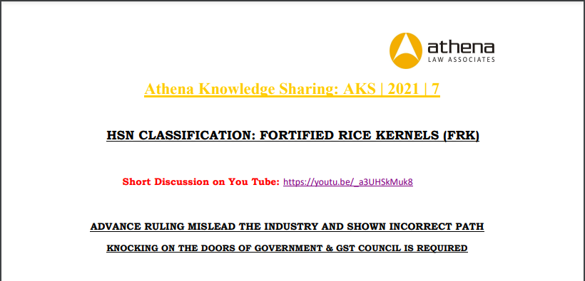 HSN Classification: Fortified Rice Kernels (FRK)