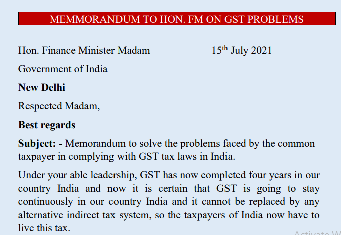 Memorandum To Hon. FM On Gst Problems