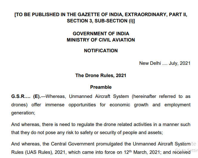 Government notifies the draft of Drone Rules, 2021