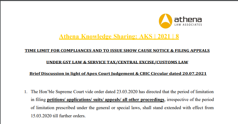 Time Limit For Compliances And To Issue Show Cause Notice & Filing Appeals 