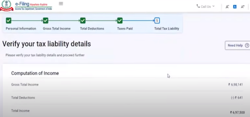 computation of taxable income, tax on it, and the total tax liability