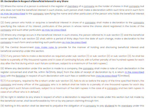 sec 89 of the companies act