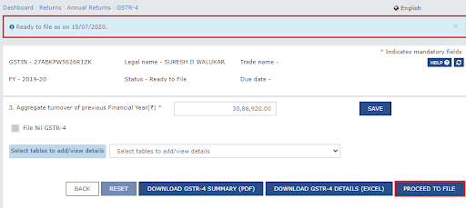 click on the ‘proceed to file’ button to preview the saved return.click on the ‘proceed to file’ button to preview the saved return.