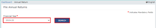 select the fiscal year that you would like to file the annual return from the drop-down list