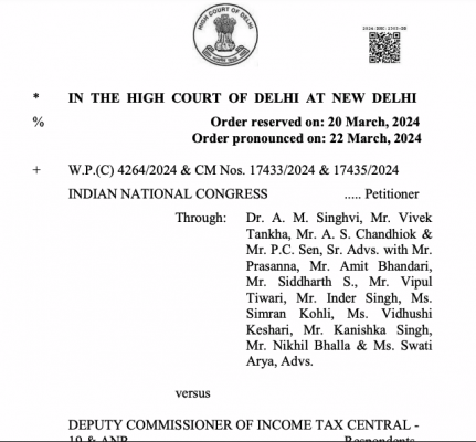 Delhi high court decision on Congress party plea against ITAT 